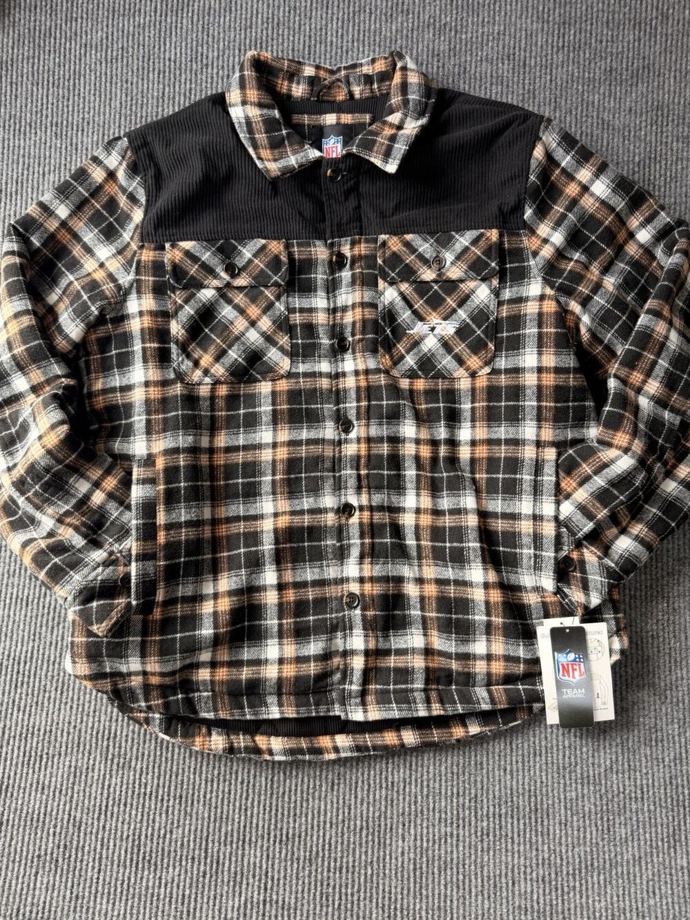 NFL New York Jets Plaid Jacket Men's XL Black Orange Thermal Lined NWT